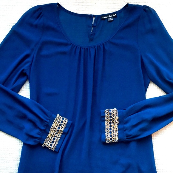 Double Zero NWT gold chain cuff chiffon top M - Picture 3 of 7
